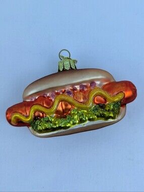 Hot Dog Holiday Christmas Ornament Kurt Adler Glass Blown